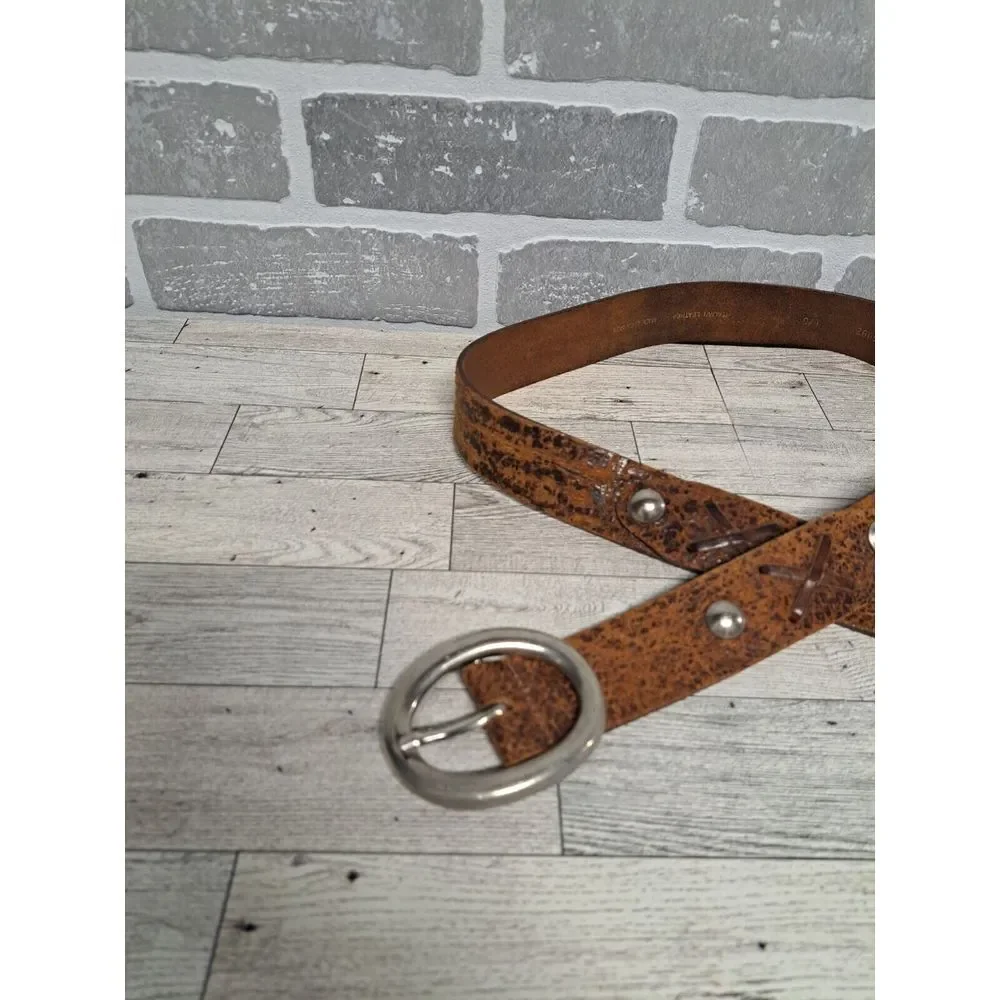 Buckle Italian Leather Studded Western Rodeo Silver Buckle Size‎ Large